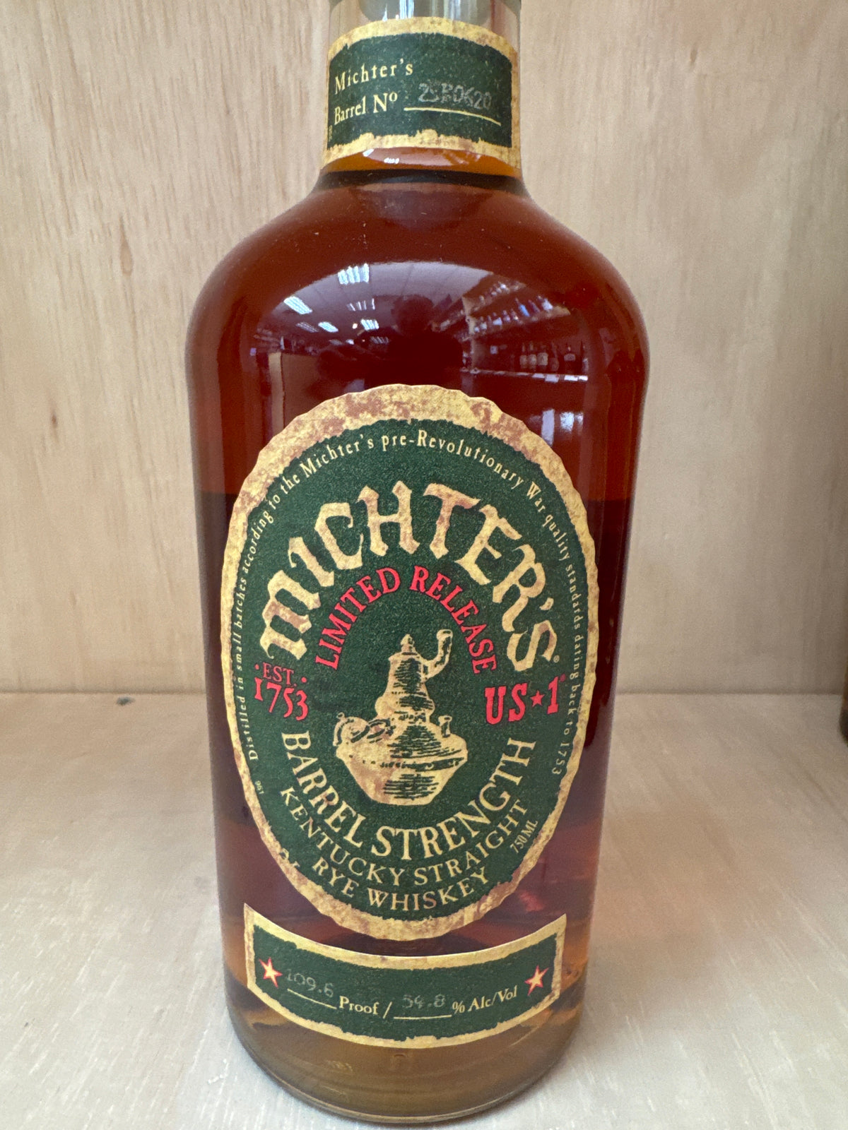 Michter&#39;s Barrel Strength Rye 750ml (109.6 proof, Barrel 25B0620)