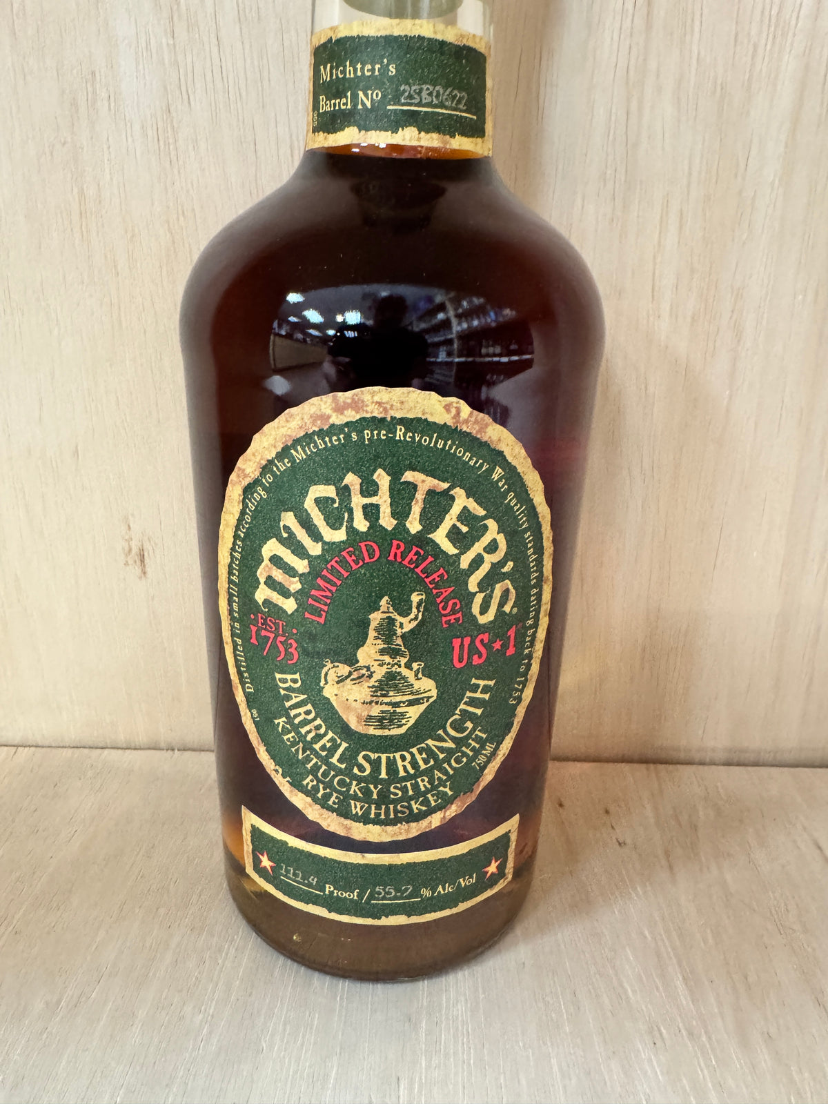 Michter&#39;s Barrel Strength Rye 750ml (111.4 proof, Barrel 23B0622)